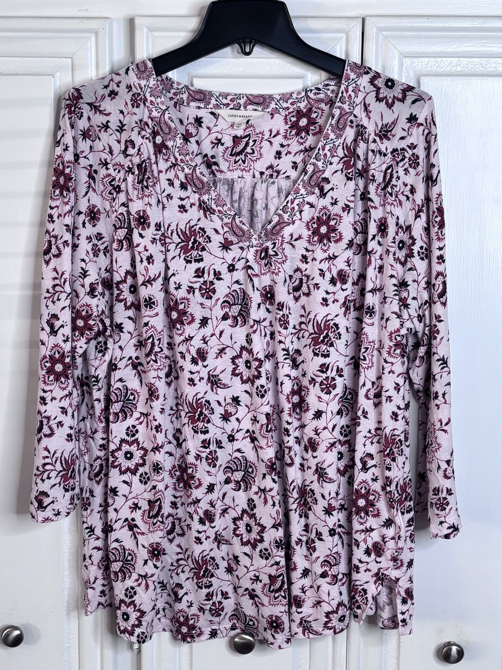 Lucky Brand Red and Black Paisley Print Women's Top 2X